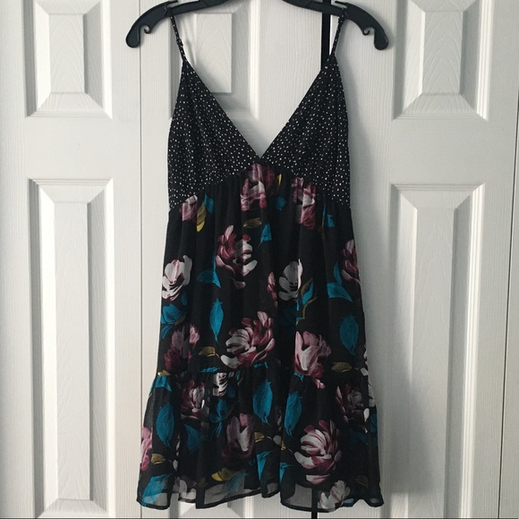 Forever 21 Black Flowered Spaghetti Strap Dress M - Picture 1 of 8